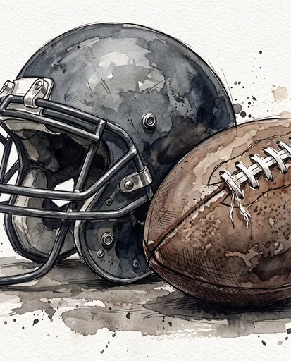 Watercolor American Football and Helmet Illustration