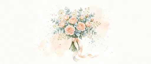 Watercolor Peach Rose and Eucalyptus Bouquet