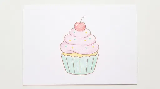 Pastel Colored Pencil Cupcake Illustration