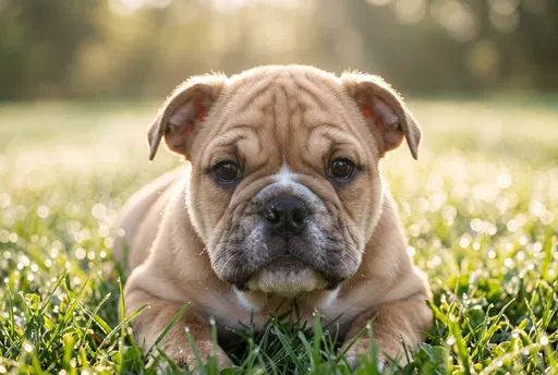 Fawn English Bulldog Puppy on Grass