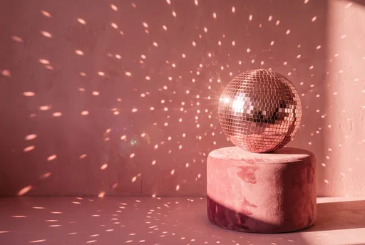 Rose Gold Disco Ball on Velvet Plinth