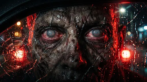 Zombie Peering Through Cracked Car Window