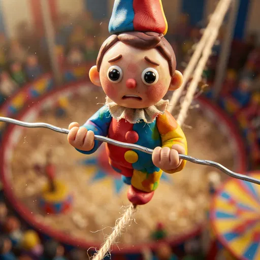 Claymation Clown on Circus Tightrope