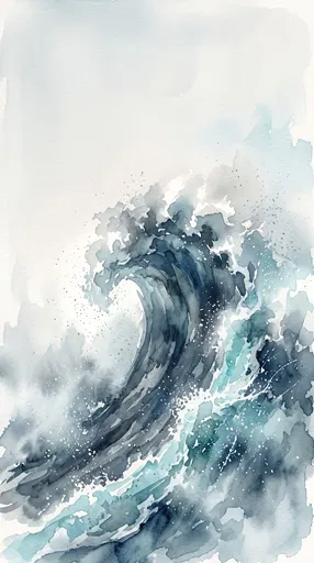 Watercolor Illustration of Towering Ocean Wave