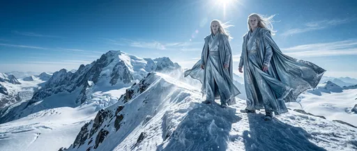 Two Ethereal Figures on Snowy Peak