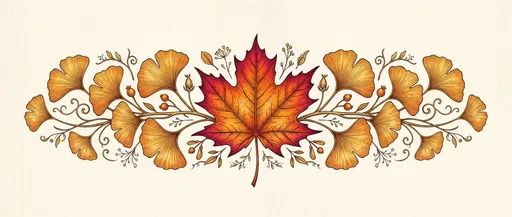 Symmetrical Autumn Maple and Ginkgo Illustration