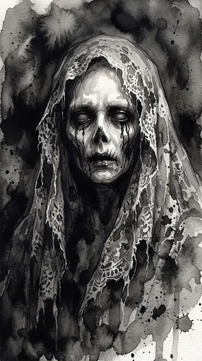 Monochrome Watercolor Ghostly Apparition in Lace