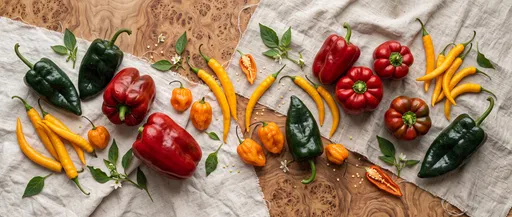 Assorted Fresh Heirloom Peppers Flat Lay