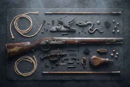 Antique Firearm and Components Flat Lay