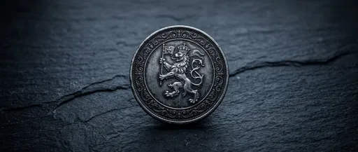 Antique Silver Lion Medallion on Dark Slate