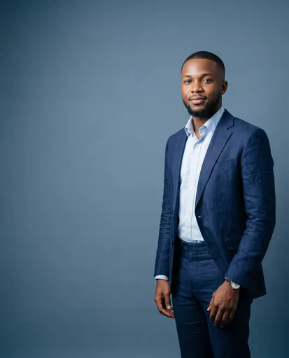 Young Black Businessman in Navy Suit