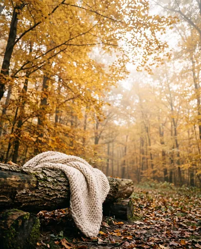 Knit Blanket on Autumn Forest Log