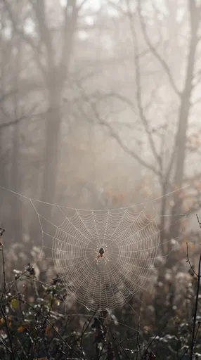 Spider on Web in Misty Forest