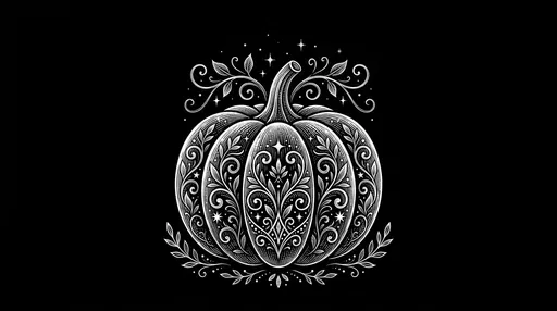 Ornate White Line Art Pumpkin Illustration