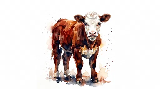 Watercolor Hereford Calf on White Background