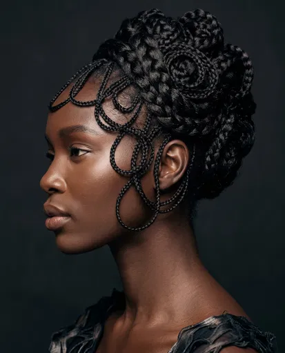 Profile Portrait of Woman with Sculptural Braids
