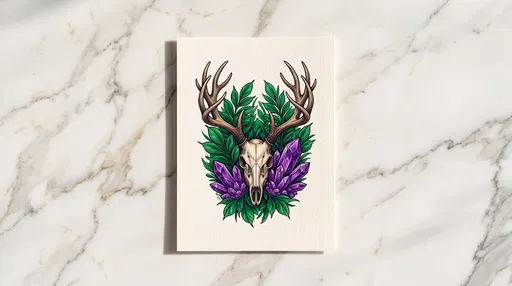 Stag Skull Tattoo Design on Marble