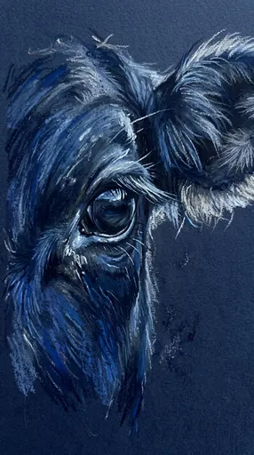 Blue Oil Pastel Cow Eye Drawing