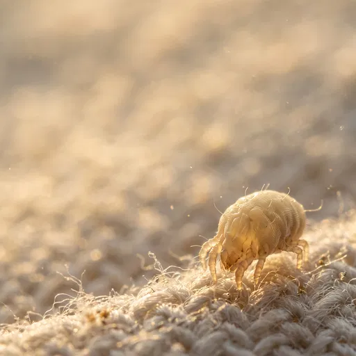 Macro Dust Mite on Sunlit Fabric