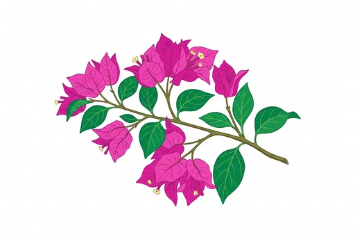 Flat Magenta Bougainvillea Branch Illustration