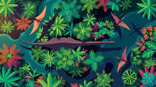 Top-Down Prehistoric Jungle Dinosaur Illustration