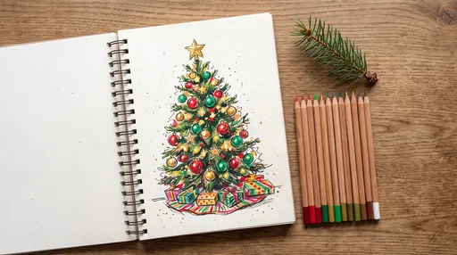Christmas Tree Sketch in Open Notebook