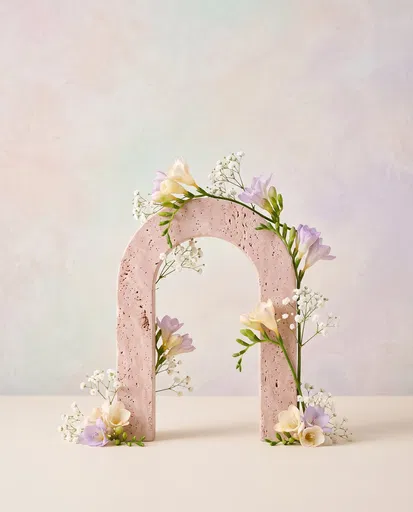 Pastel Pink Travertine Arch With Spring Flowers