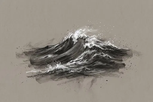 Charcoal and Chalk Ocean Wave Drawing