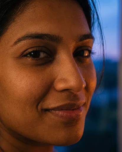 Close-Up Portrait of Smiling South Asian Woman