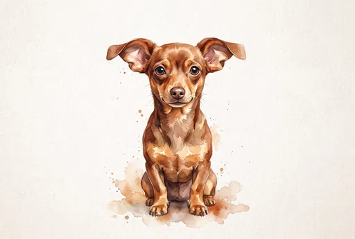 Watercolor Portrait of a Brown Chiweenie Dog
