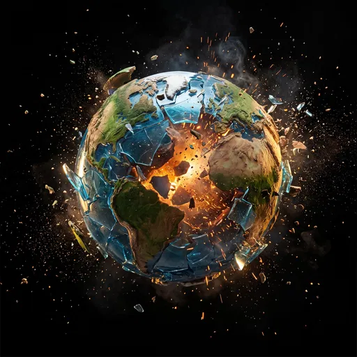 Exploding Terrestrial Globe on Black Background