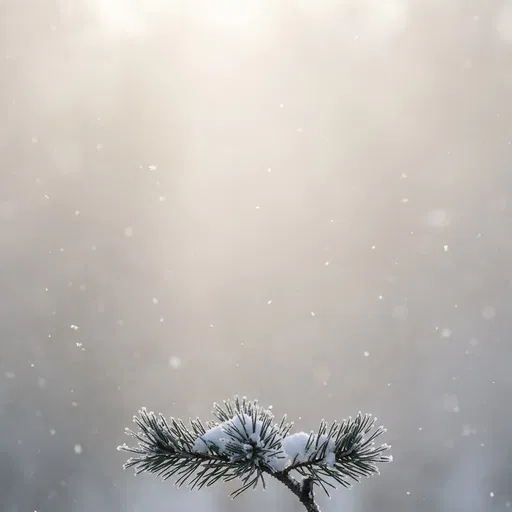Frosted Pine Bough in Falling Snow