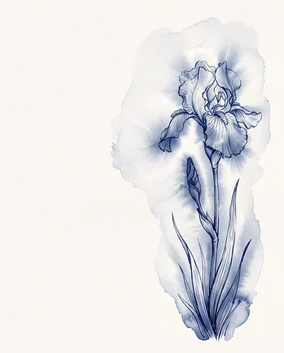 Blue Ink Sketch of Bearded Iris
