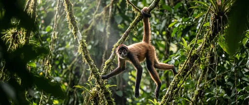 Spider Monkey Hanging in Lush Rainforest
