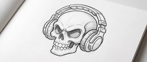 Pencil Sketch of Skull Wearing Headphones