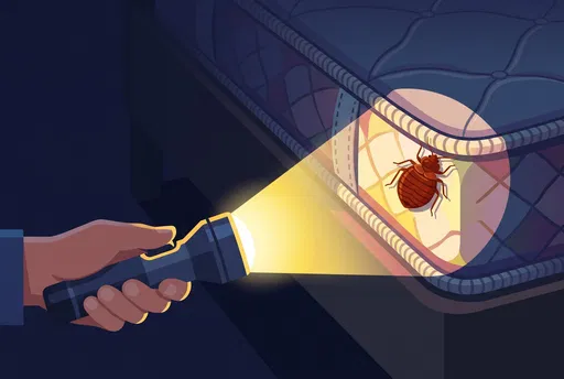 Flashlight Revealing Bed Bug on Mattress