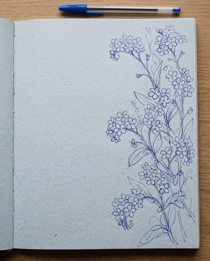 Blue Ballpoint Pen Flower Sketch