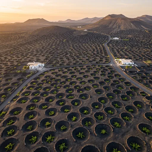 Aerial View of La Geria Vineyards Lanzarote