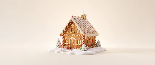 Miniature 3D Gingerbread Cottage on Cream Background