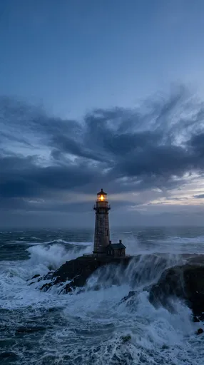 Solitary Lighthouse in Stormy Dusk