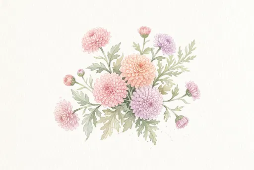 Pastel Watercolor Chrysanthemum Floral Illustration