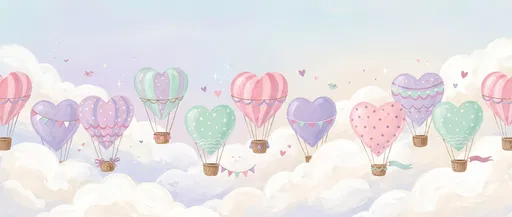 Pastel Heart Hot Air Balloons Banner