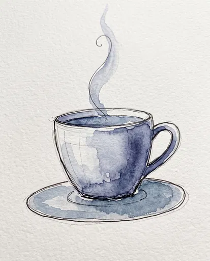 Indigo Watercolor Teacup and Saucer Illustration
