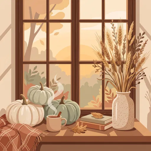 Cozy Autumn Windowsill Illustration