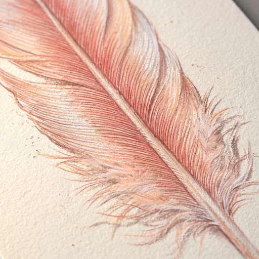 Pastel Coral Feather Drawing on Paper
