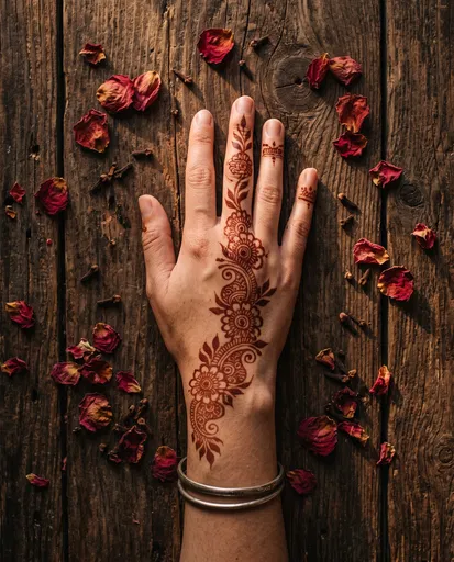 Hand With Arabic Mehndi on Wood