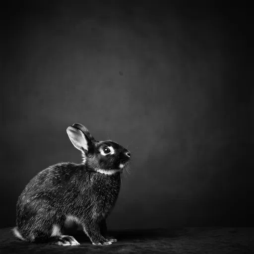 Black and White Studio Rabbit Portrait