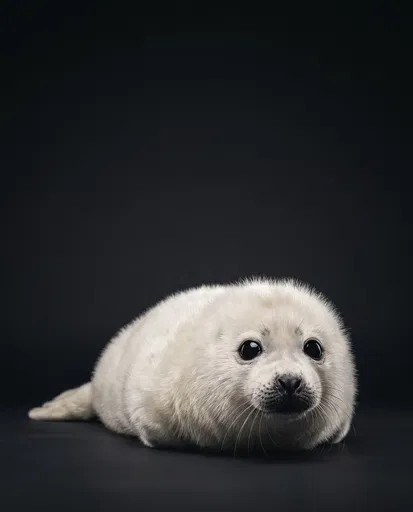 Fluffy White Harp Seal Pup Studio Portrait