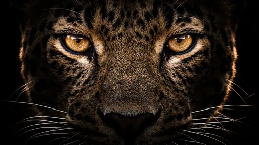 Close-Up Portrait of Leopard Eyes in Darkness