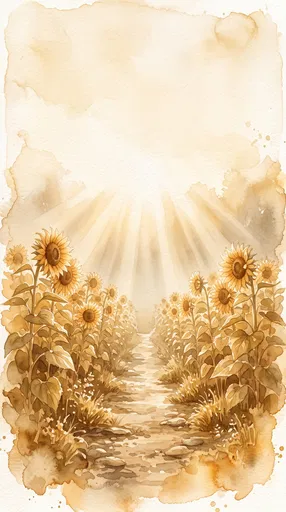 Golden Watercolor Sunflower Pathway Illustration